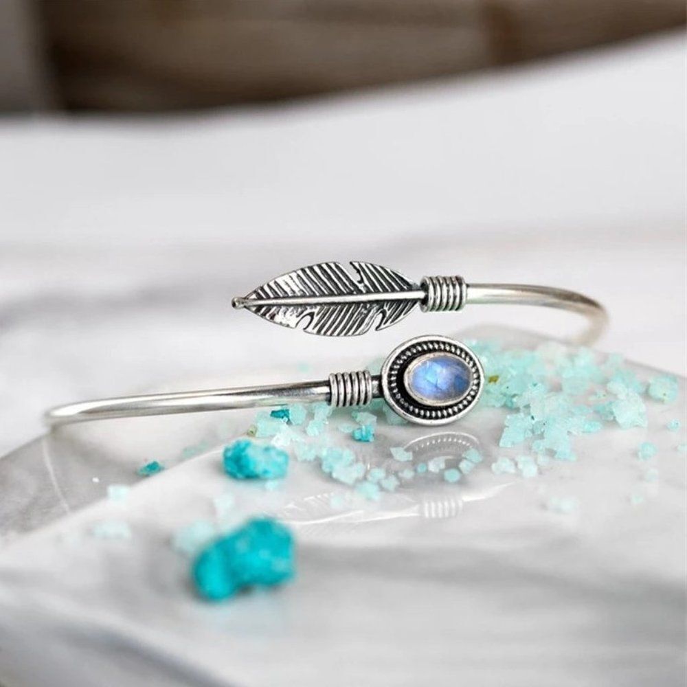 Vintage Style Moonstone Feather Bracelet